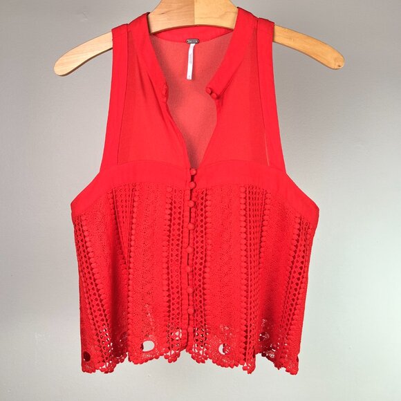 Free People Rory Red Crochet Crop Top - M - Picture 2 of 7